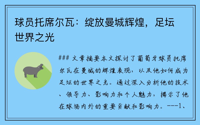 球员托席尔瓦：绽放曼城辉煌，足坛世界之光