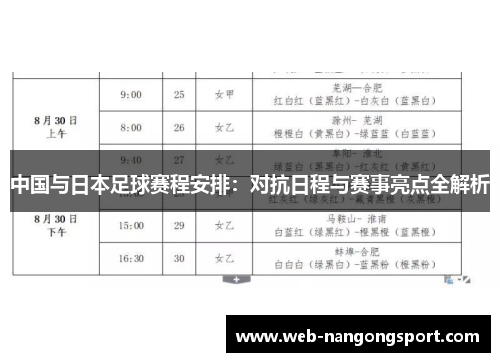 中国与日本足球赛程安排：对抗日程与赛事亮点全解析